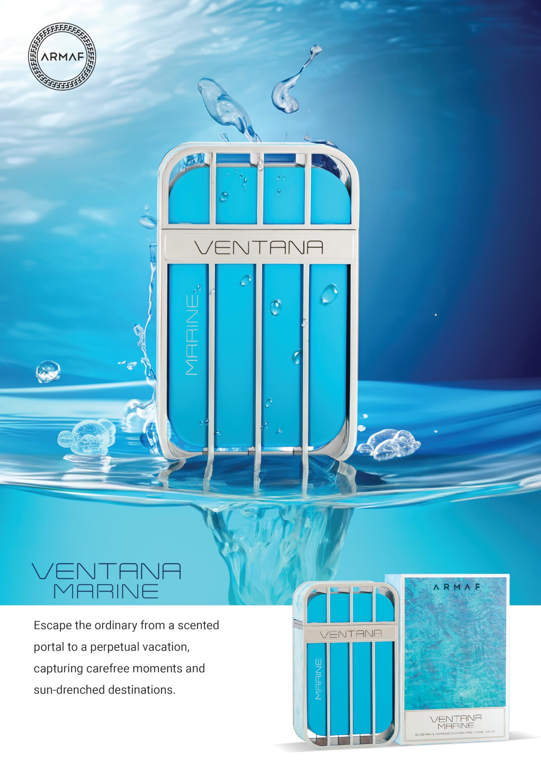 Armaf Ventana Marine silhouette side view showcasing sleek fragrance profile.