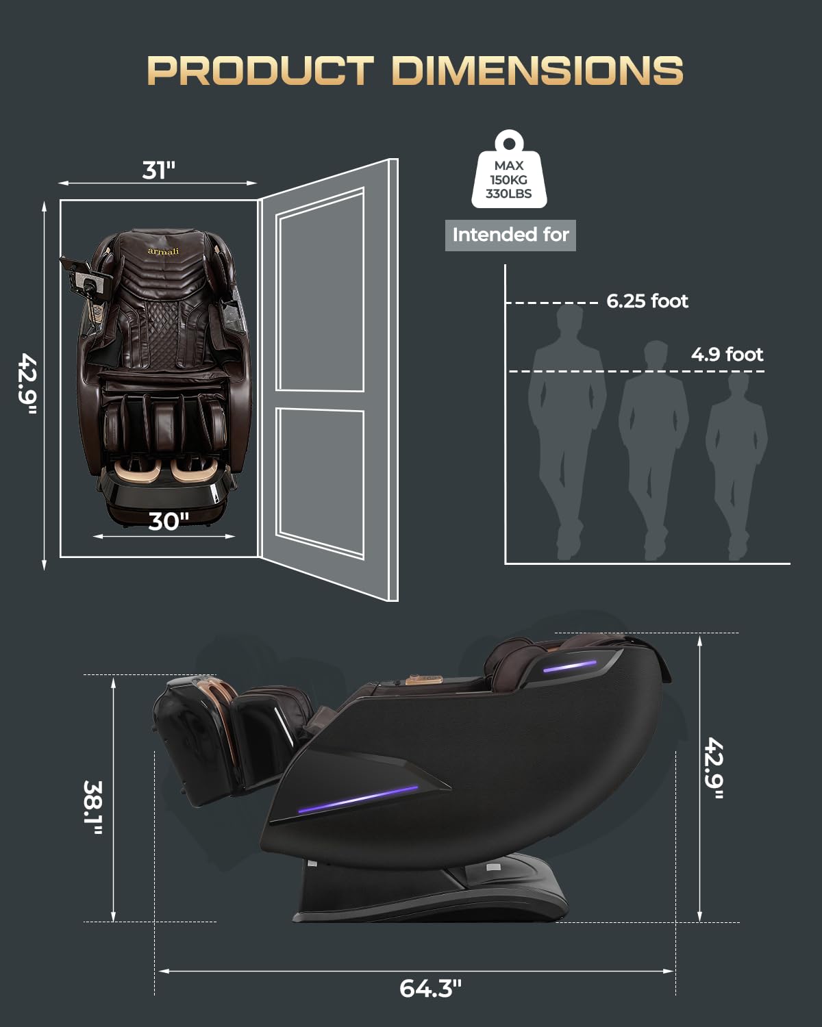 Armali 4D massage chair demonstrates full-body coverage along the spine.
