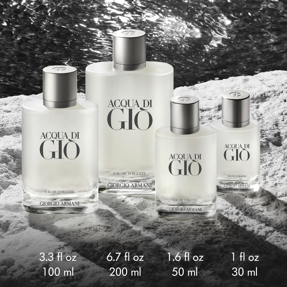 Armani Beauty Acqua di Gio label detail reveals classic bergamot and jasmine notes.
