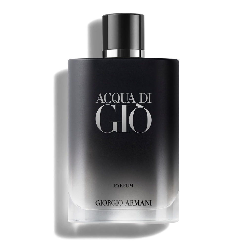 Armani Beauty Acqua di Gio Parfum bottle on display, suggesting fresh marine allure.