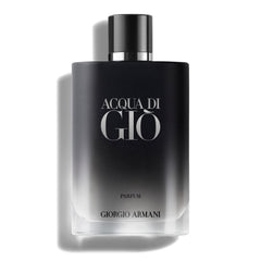 Armani Beauty Acqua di Gio Parfum bottle on display, suggesting fresh marine allure.