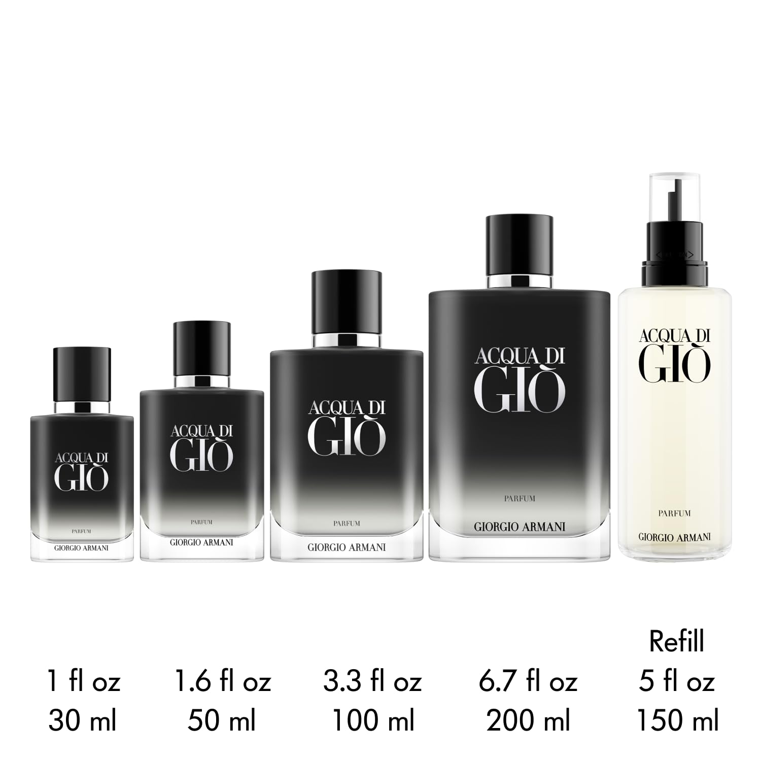 Armani Beauty Acqua di Gio Parfum cap and bottle silhouette for luxury appeal.