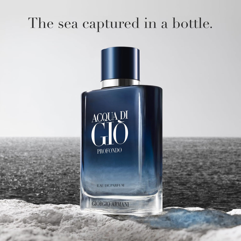 Armani Beauty Acqua di Giò Profondo full-size bottle highlights depth and clarity.