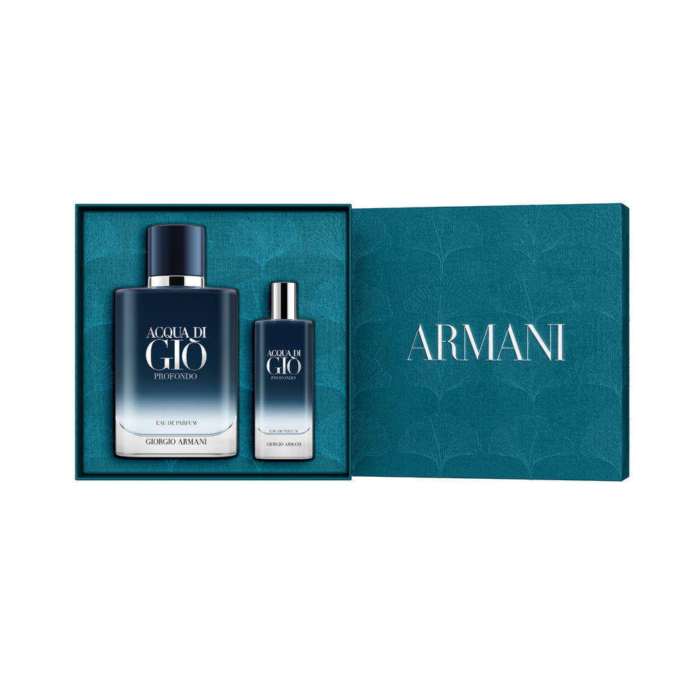 In-store display featuring the Armani Beauty Acqua di Giò Profondo gift set.