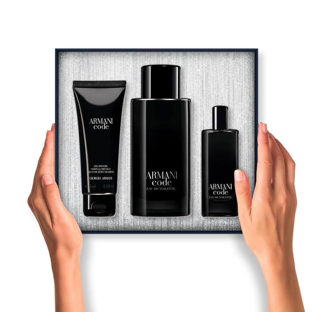 Armani Beauty Code EDP set in use, enhances daily routine.