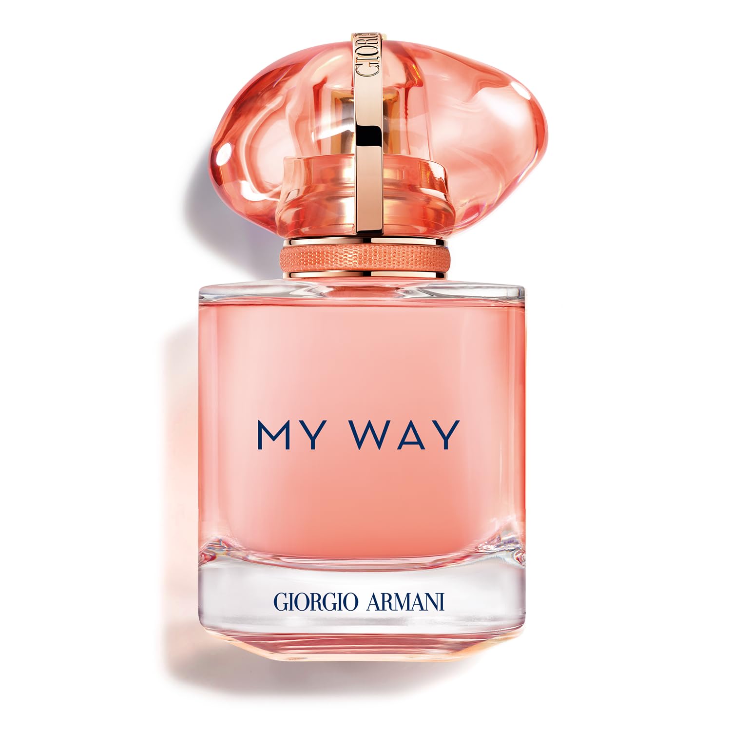 Armani Beauty My Way Ylang EDP bottle front view showing coral silhouette for a cheerful vibe
