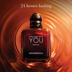 Armani Stronger With You Parfum gunmetal cap and double-ring design evoke unity.