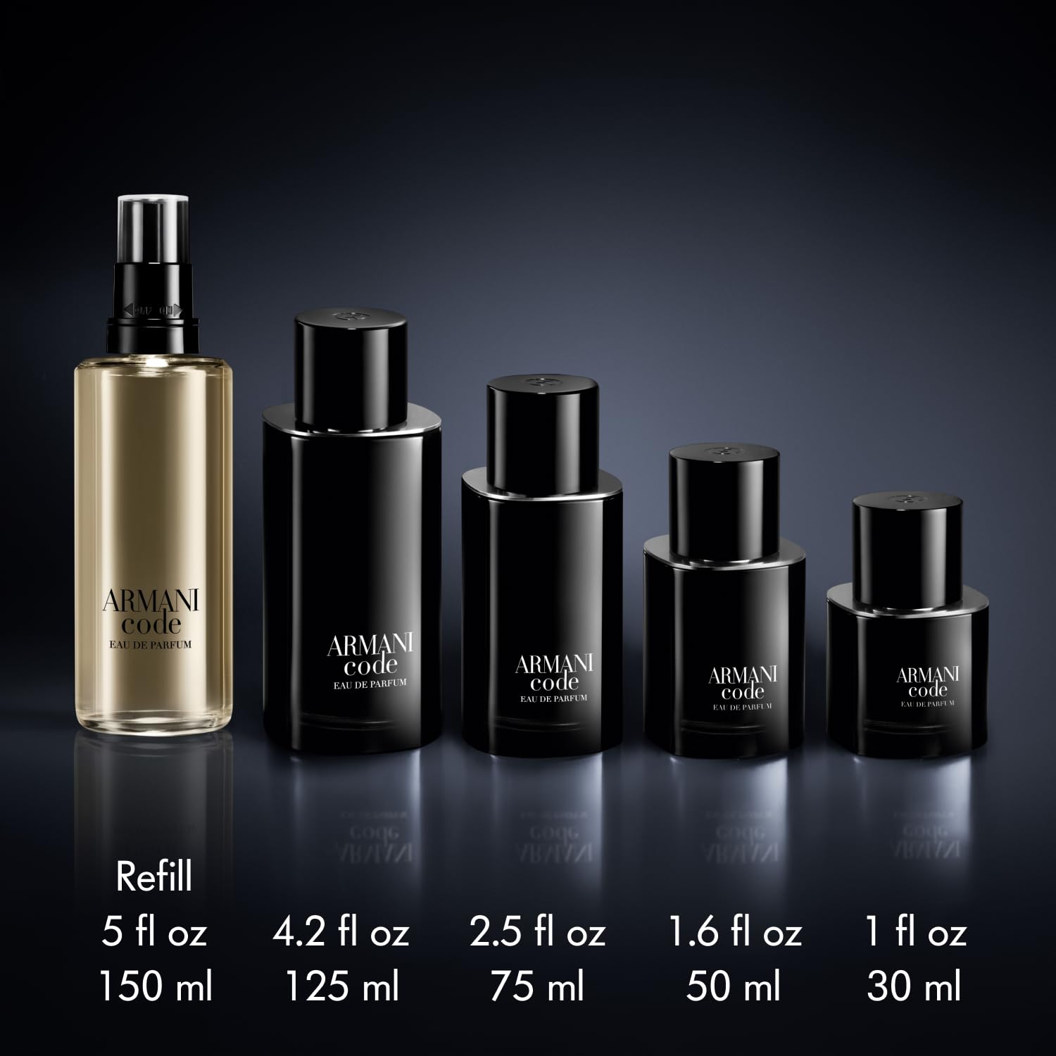 Armani Code EDP pump-dispense detail—precise application for controlled wear.