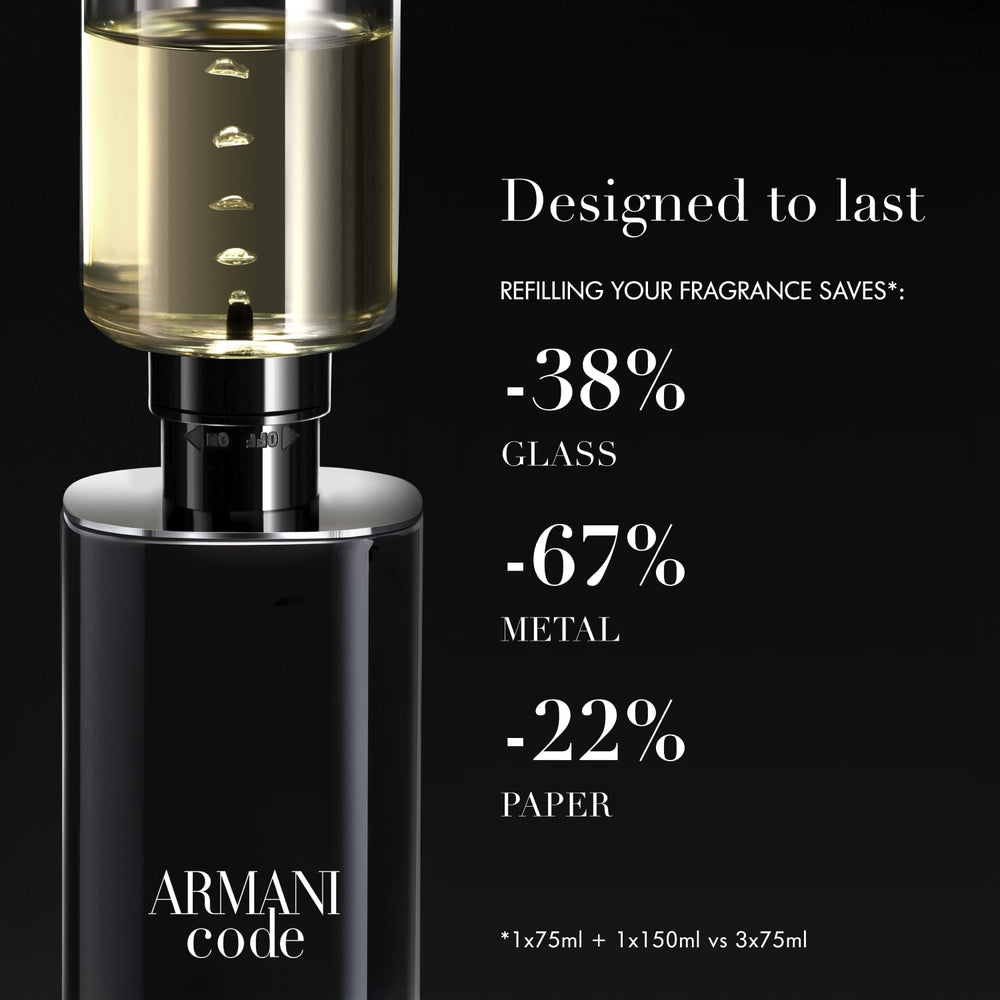 Armani Code EDT sleek rounded-square bottle complements modern dressing.