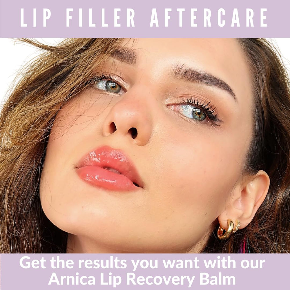 Applying Arnique Arnica Lip Balm to lips after a treatment.