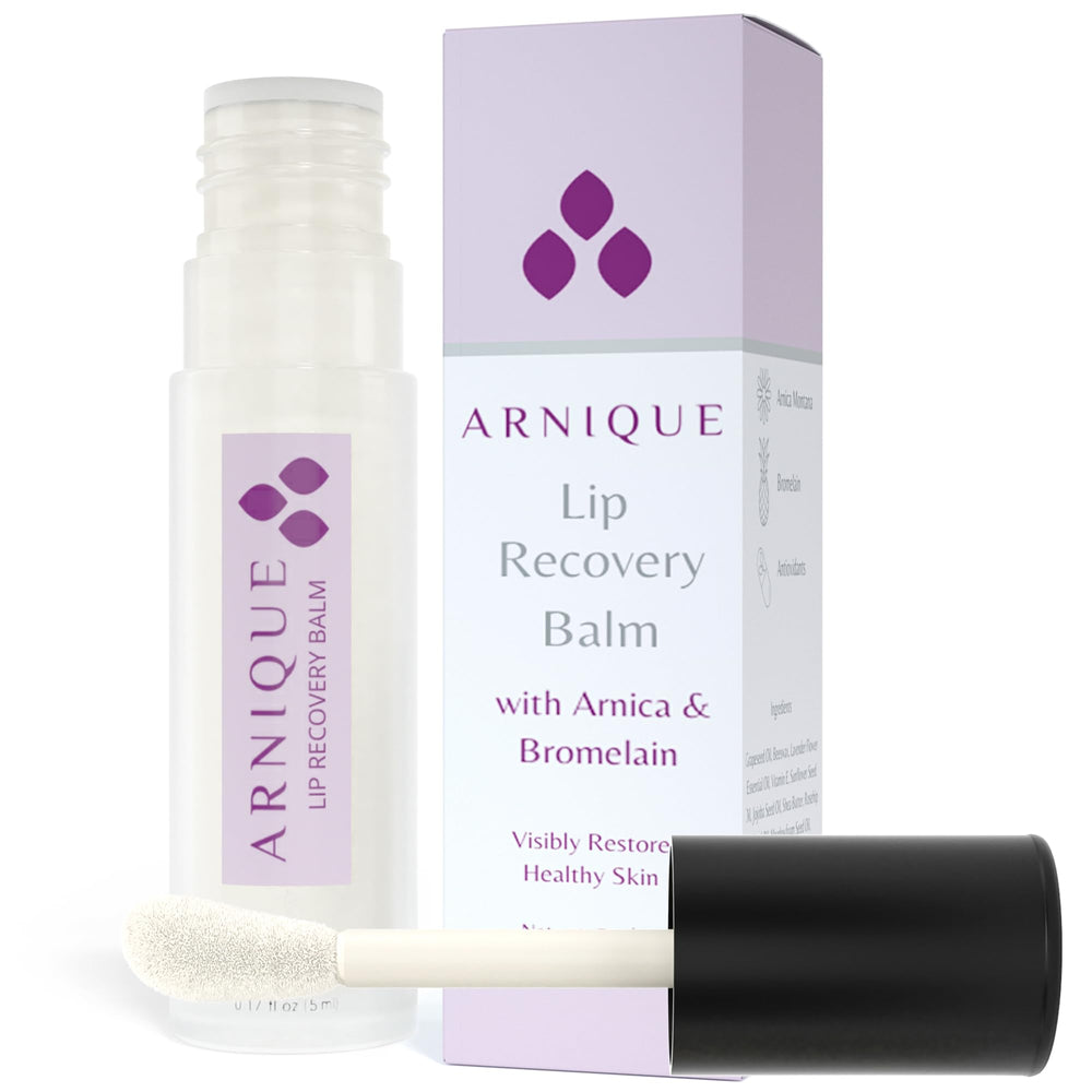Packaging of Arnique Arnica Lip Balm for post-treatment lip care.