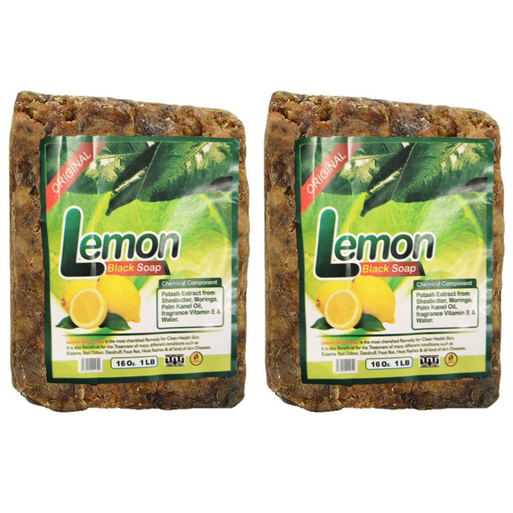 Aroma Depot Lemon African Black Soap packaging highlights handmade quality and natural ingredients.