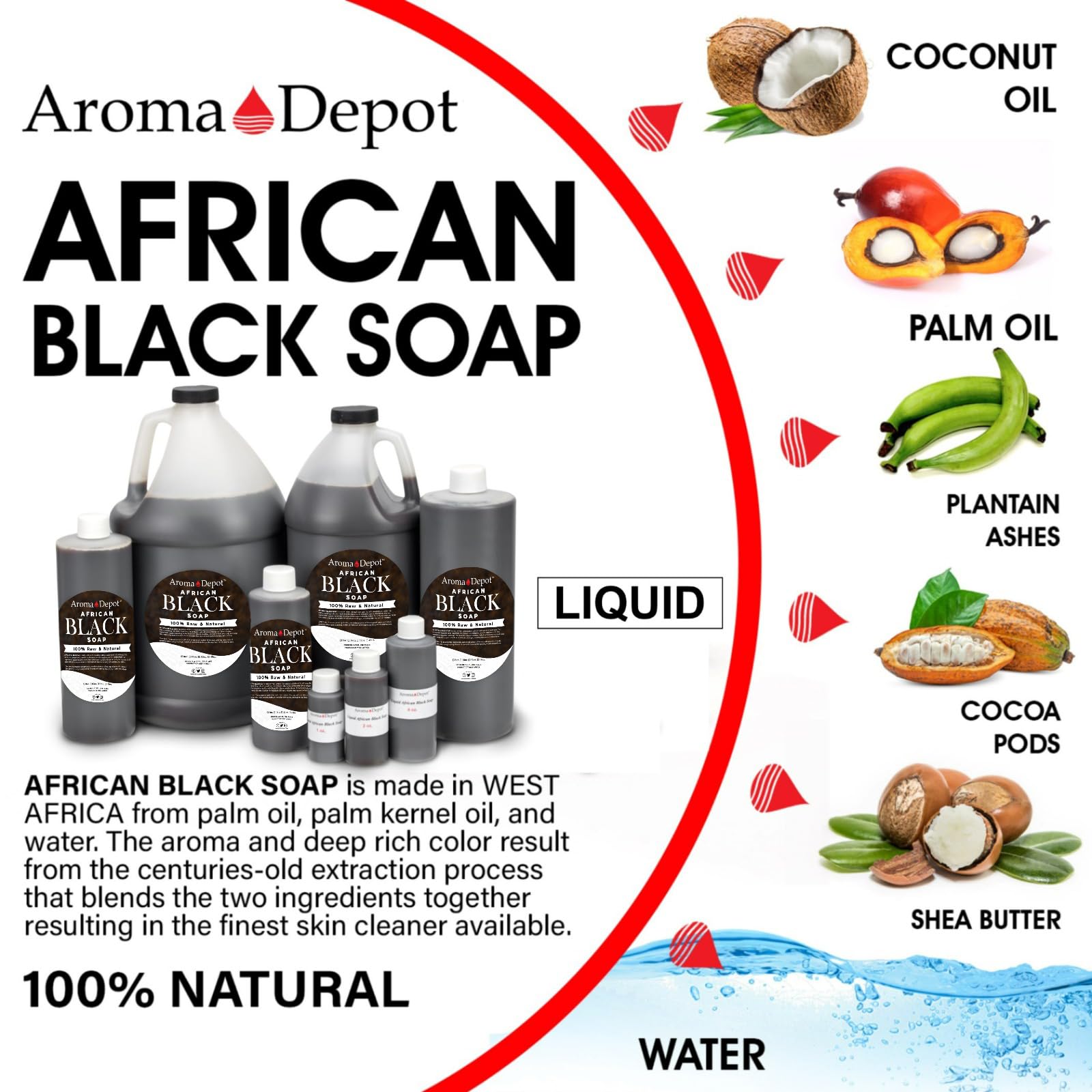Liquid black soap lather forming on skin by Aroma Depot