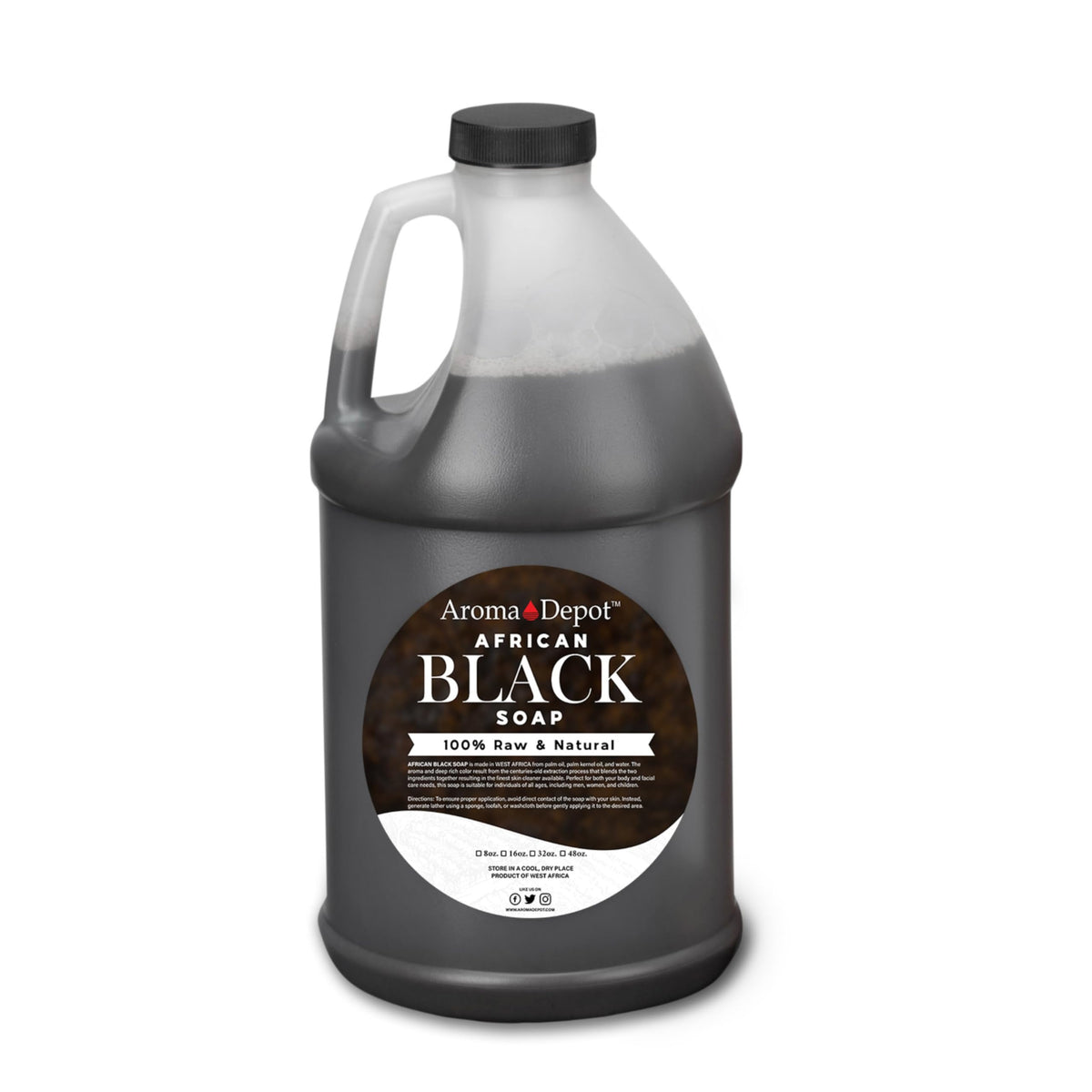 Aroma Depot Raw African Liquid Black Soap bottle ready for cleansing
