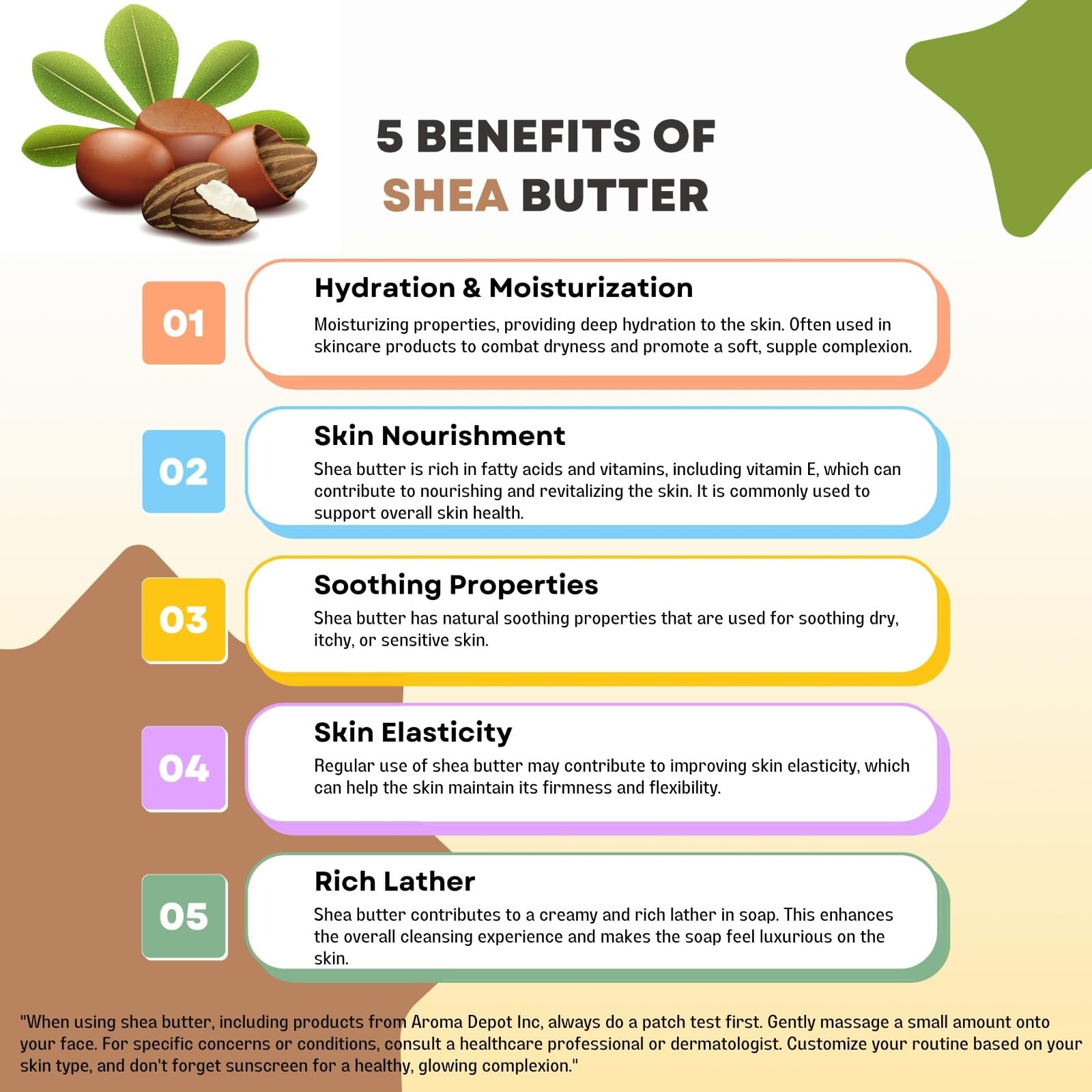 Aroma Depot Raw African Shea Butter with fatty acids suggests nourishing skin care.