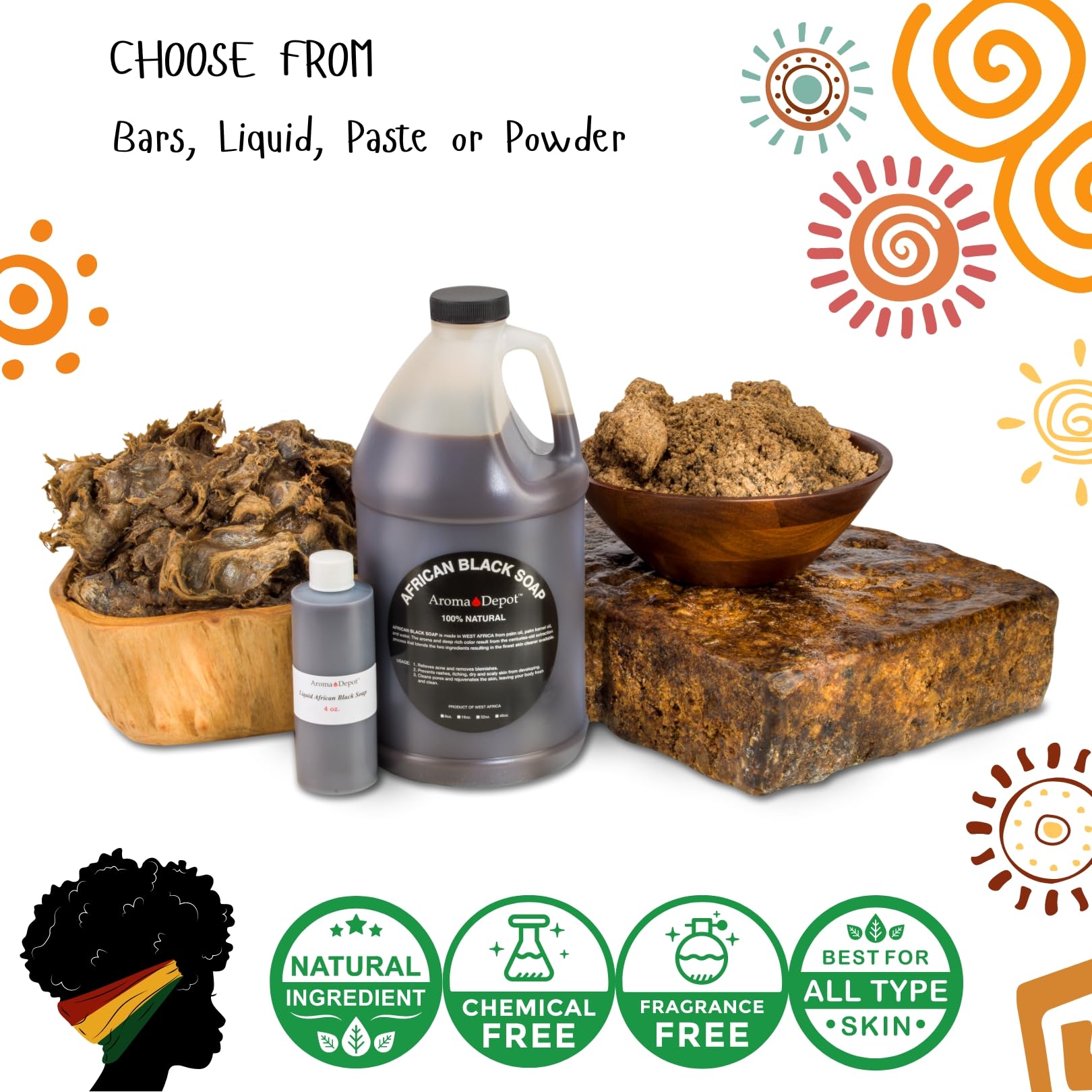 Aroma Depot sun-dried roasted ingredients showcased for premium cleansing.