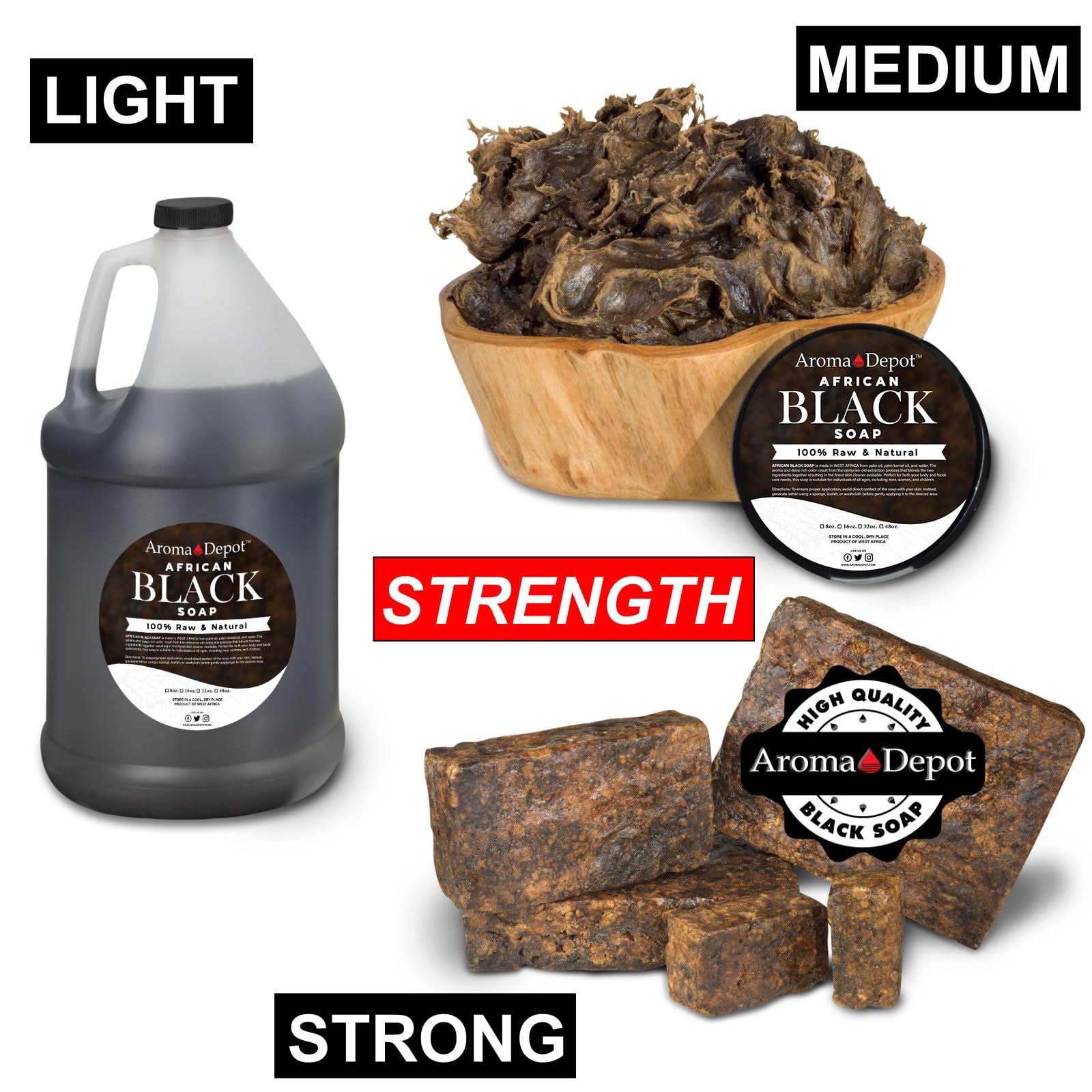 Vegan fair trade logo beside Aroma Depot packaging