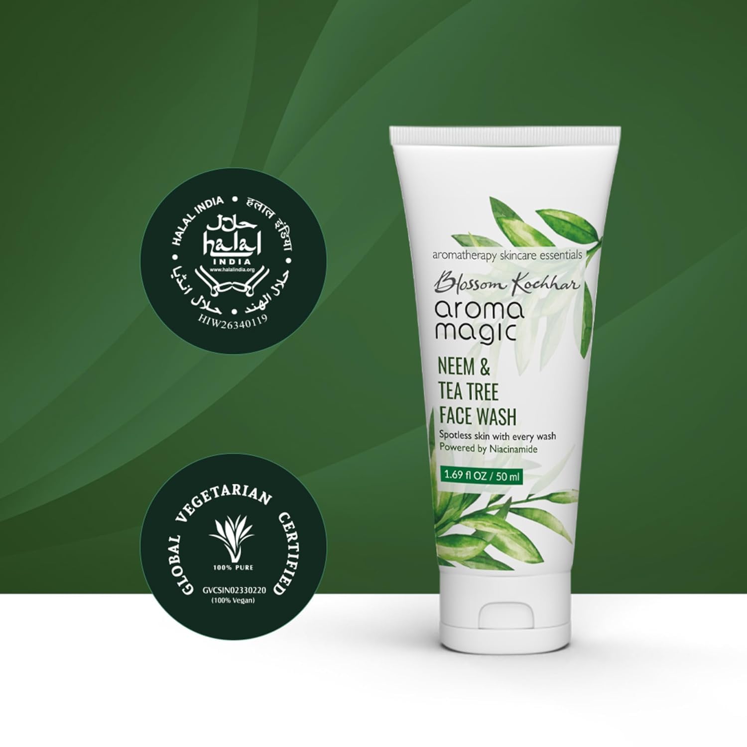 Aroma Magic Neem & Tea Tree Face Wash being applied for clean pores