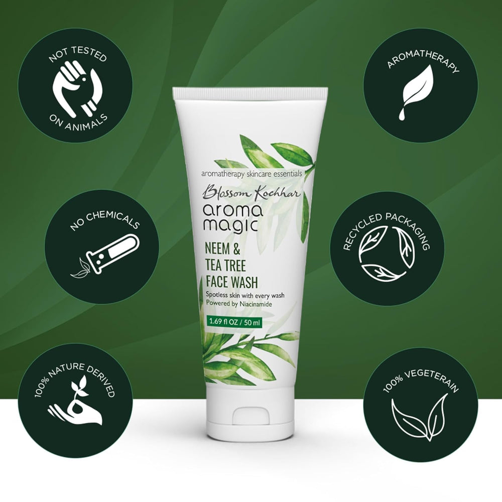 Aroma Magic Neem & Tea Tree Face Wash leaves and botanical elements visible