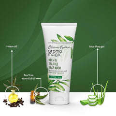 Aroma Magic Neem & Tea Tree Face Wash natural ingredients highlighted on label