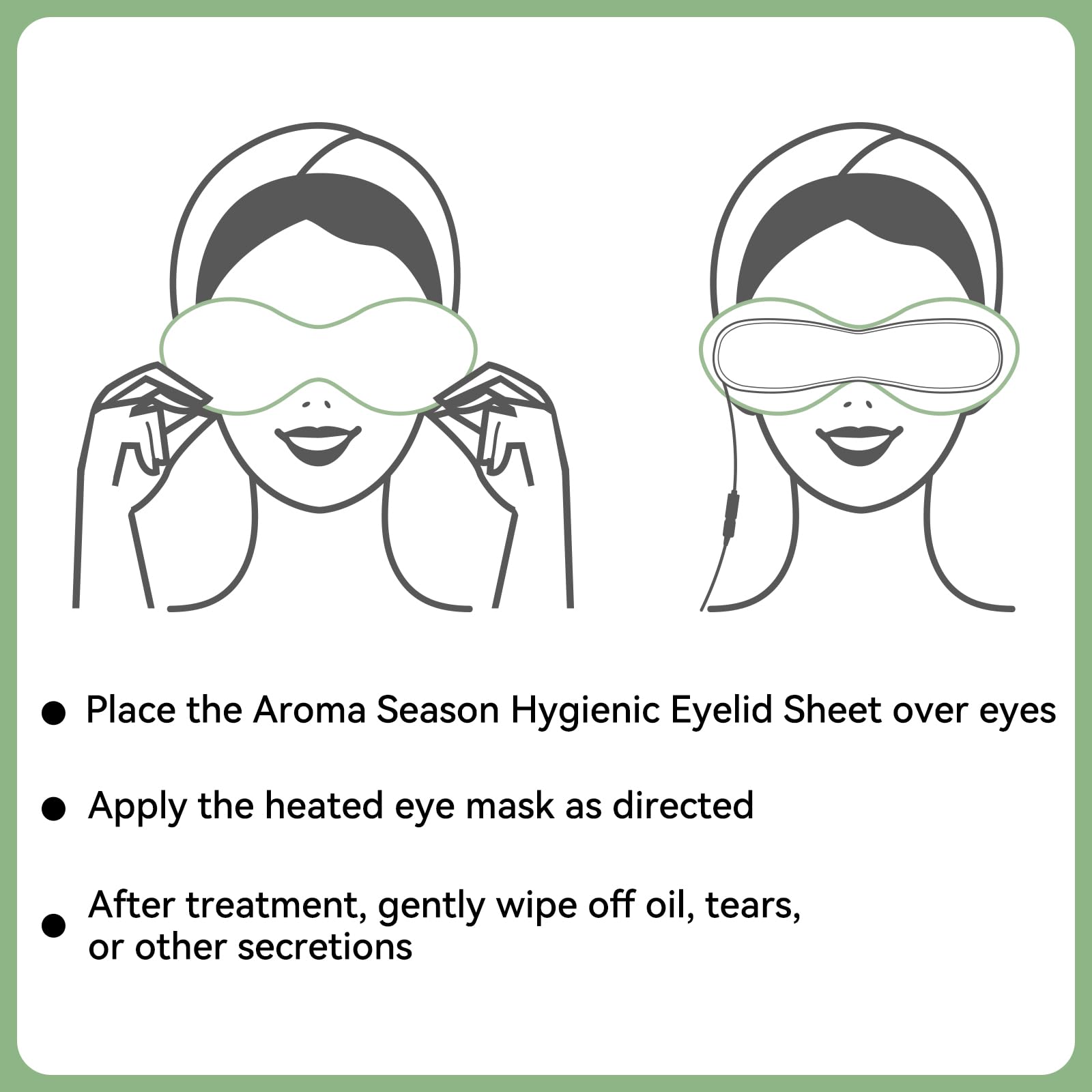 Aroma Season eyelid sheets compatible with the heated eye mask for secure fit.