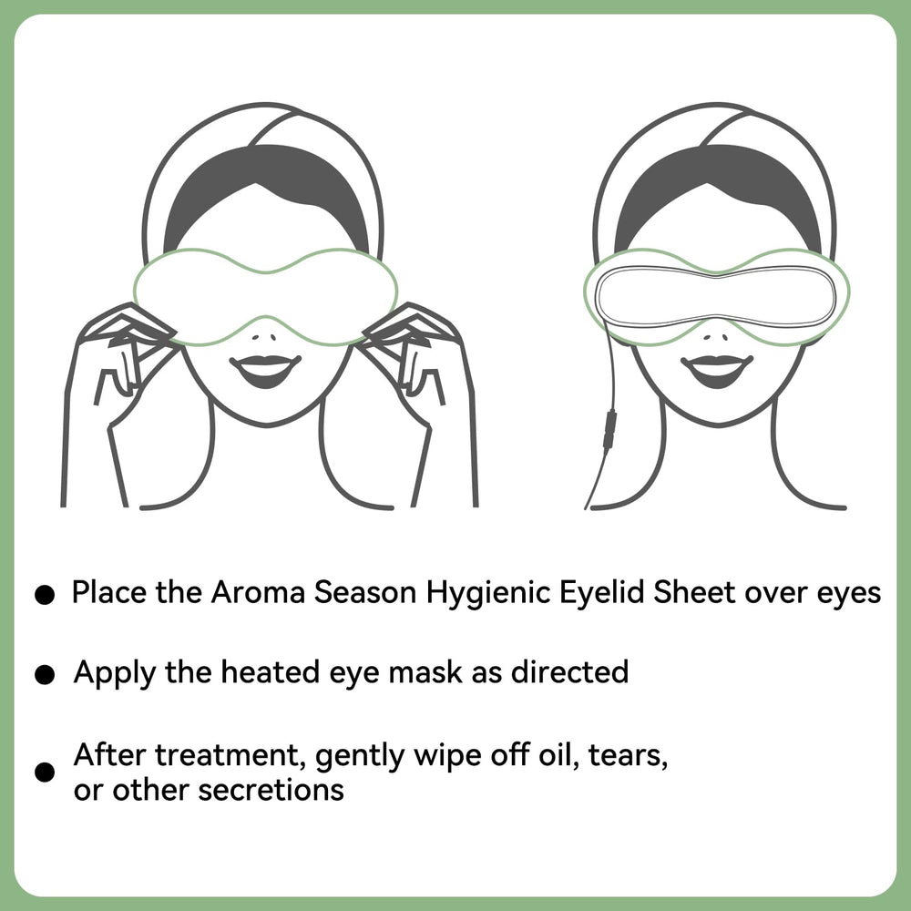Aroma Season eyelid sheets compatible with the heated eye mask for secure fit.