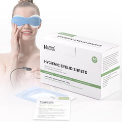 Aroma Season eyelid sheets in a box of 50 for clean, hygienic sessions.