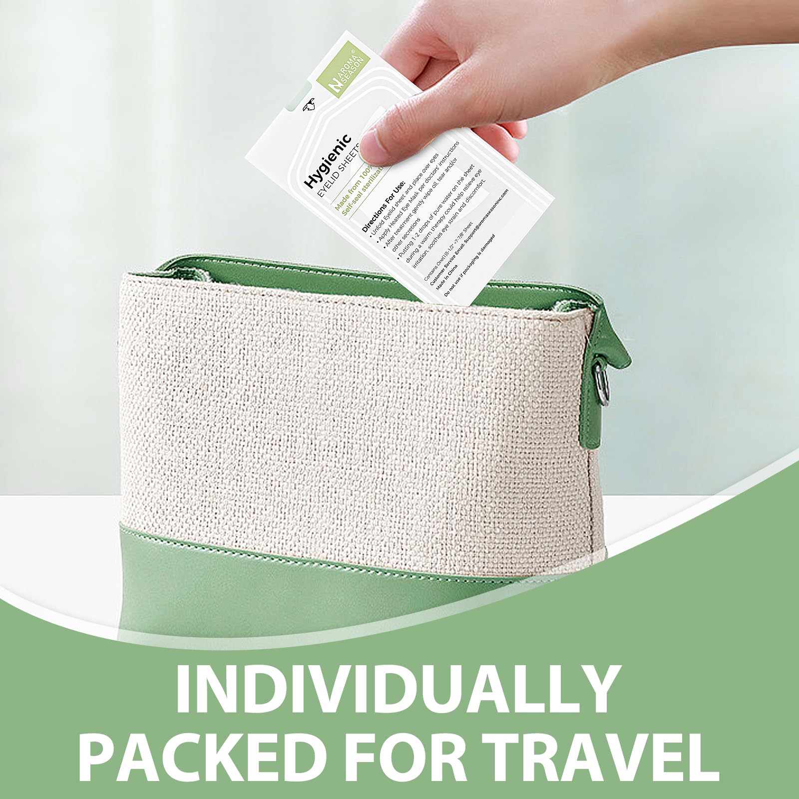 Hygienic packaging keeps each Aroma Season eyelid sheet fresh before use.