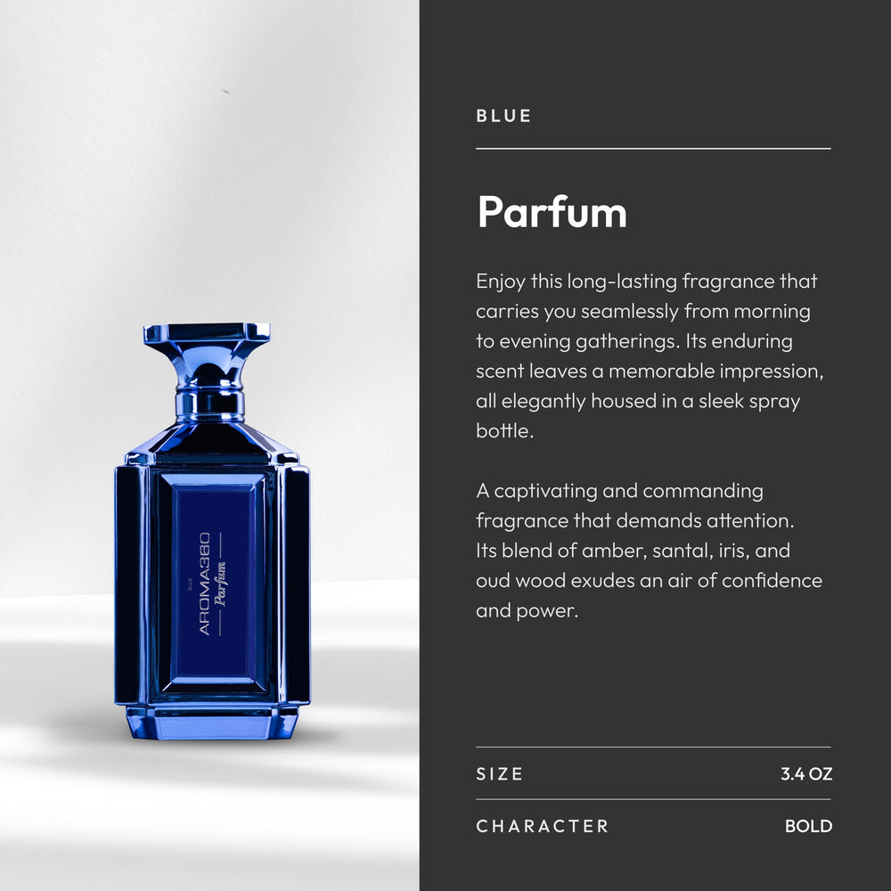 Aroma360 Parfum iris detail on bottle for refined evening wear.