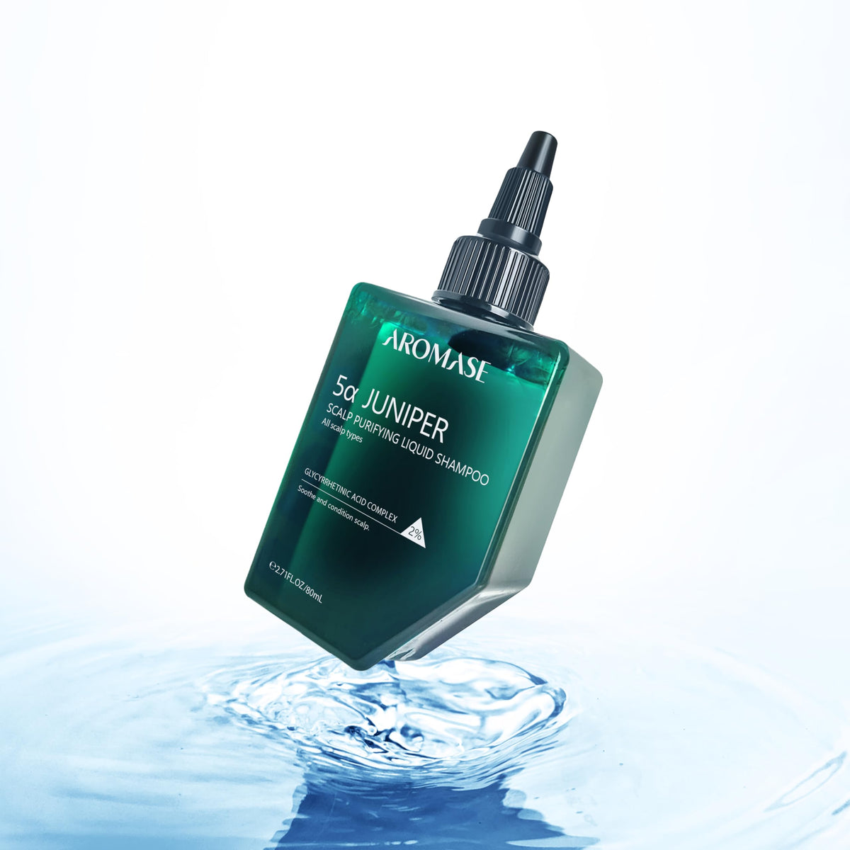 Aromase 5 Juniper Purifying Liquid Shampoo bottle for soothing itchy scalp relief.