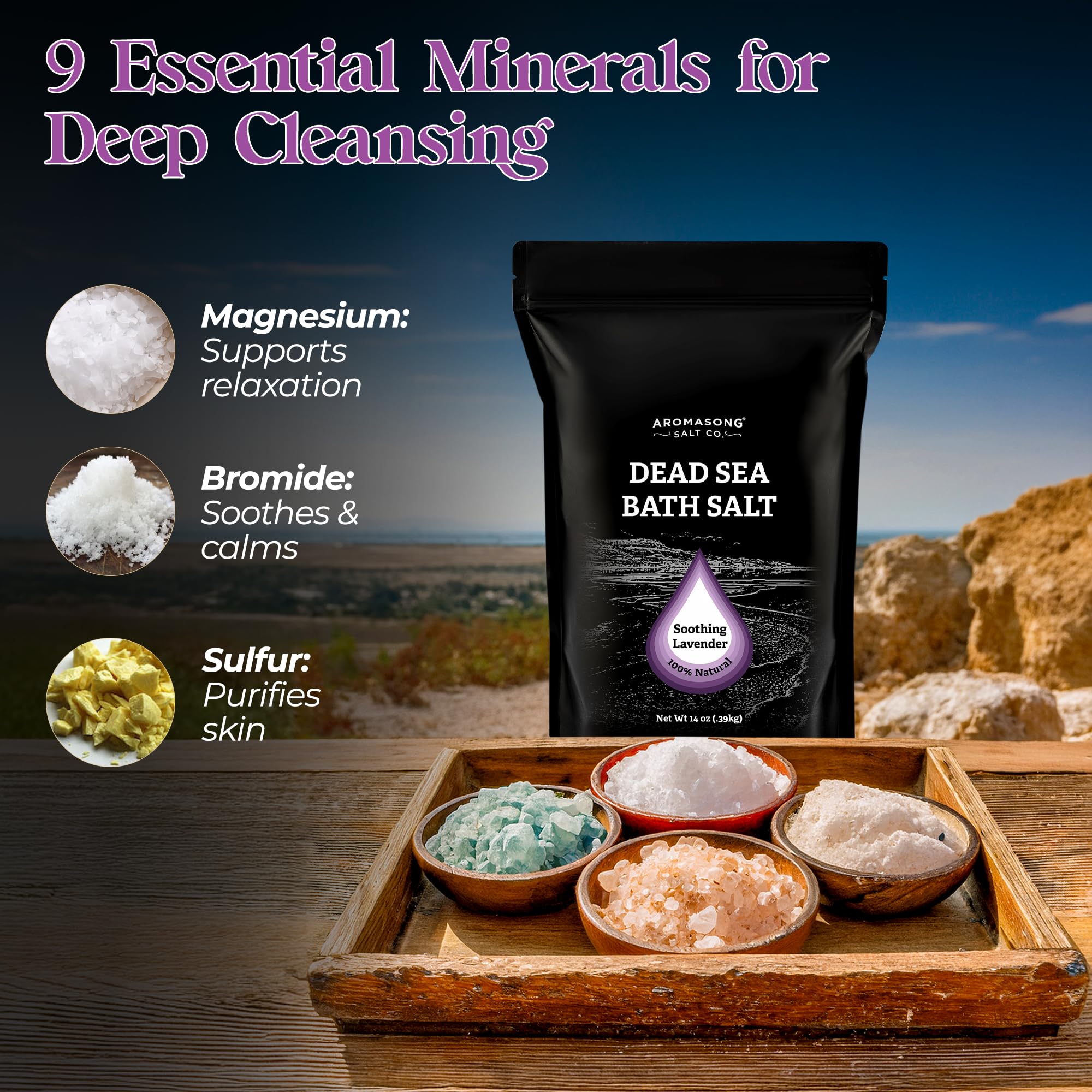 Aromasong bath salt pour action captures mineral-rich soak for luxurious spa-like moments