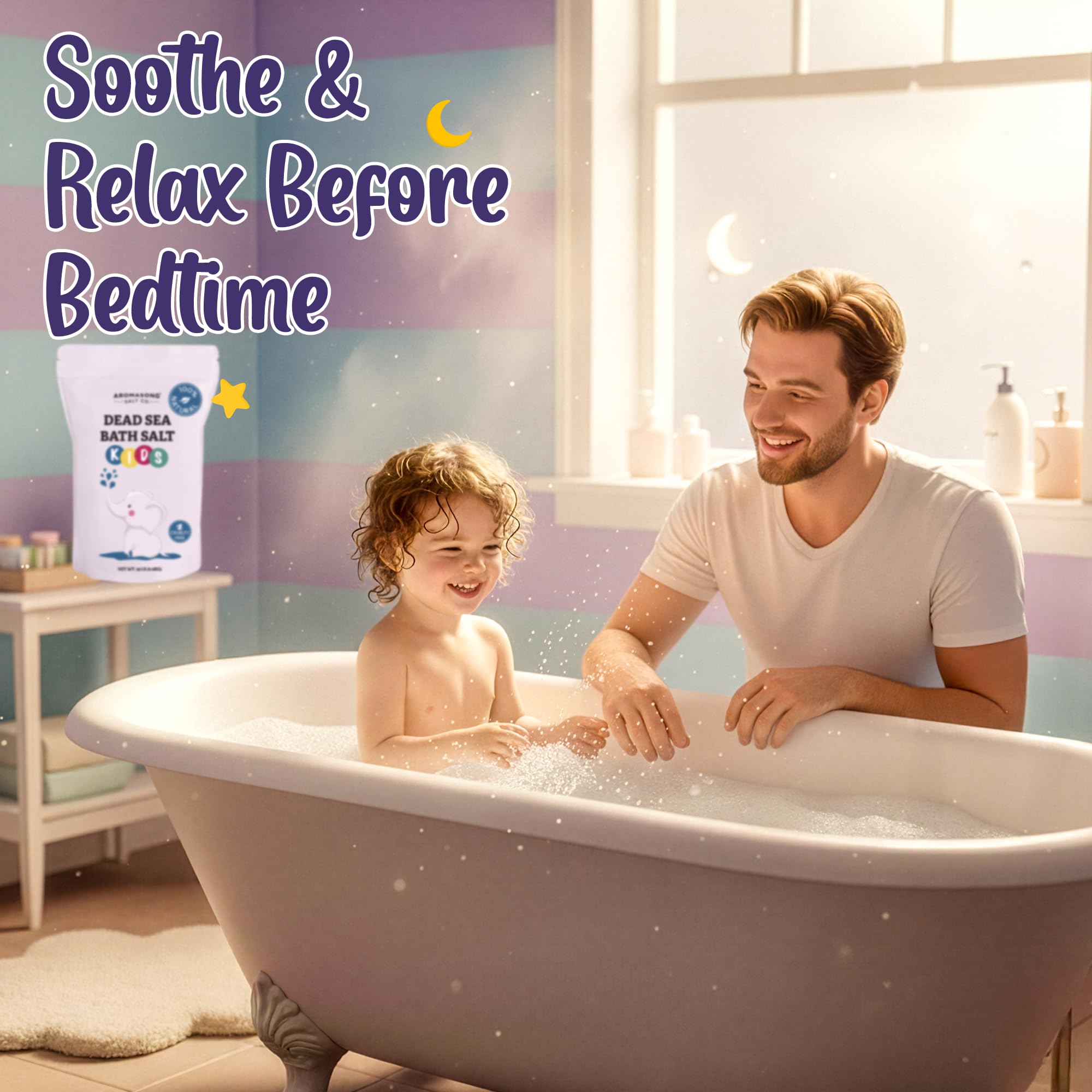 Aromasong Dead Sea Salt Kids Bath Soak bulk pack with reseal feature for easy storage