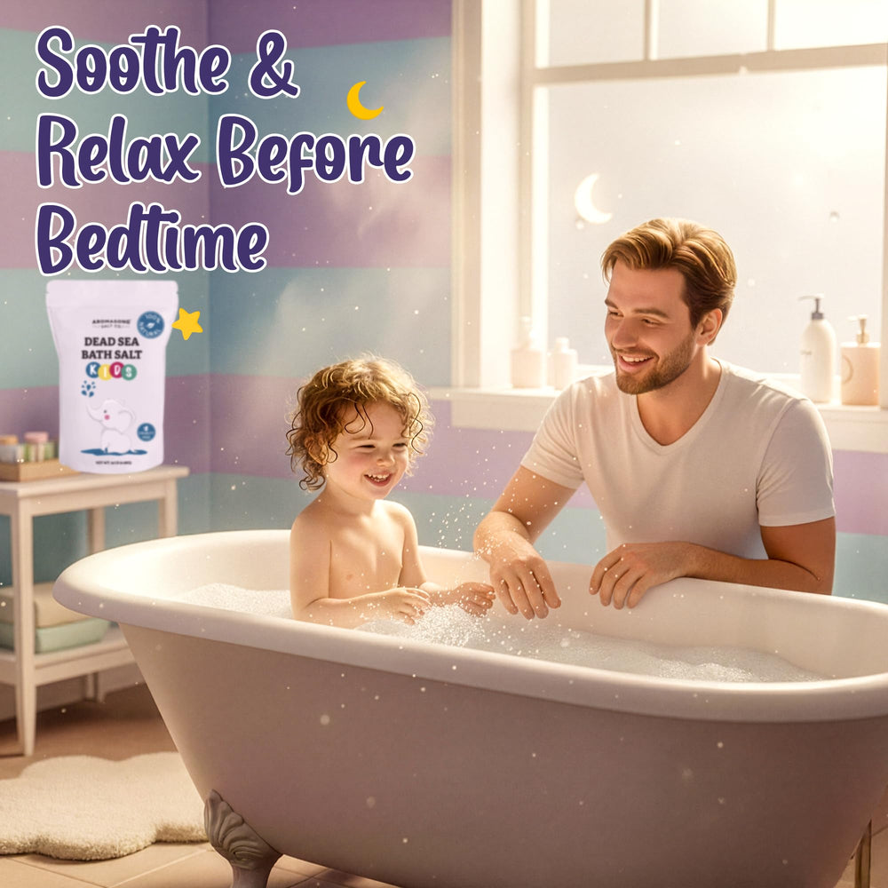 Aromasong Dead Sea Salt Kids Bath Soak bulk pack with reseal feature for easy storage
