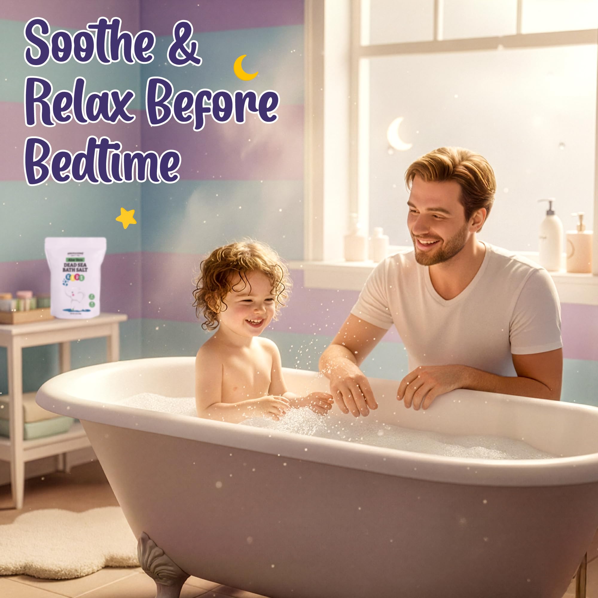 Aromasong Dead Sea Salt Kids Bath Soak with child during bath time