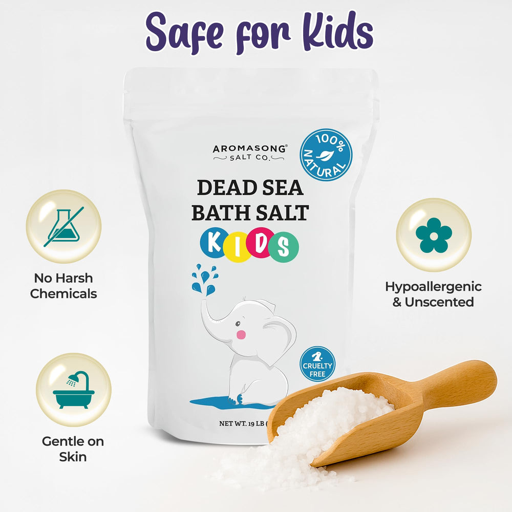 Aromasong Dead Sea Salt Kids Bath Soak easy pour design for mess-free prep