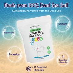 Aromasong Dead Sea Salt Kids Bath Soak packaging with 4 Lbs resealable pack