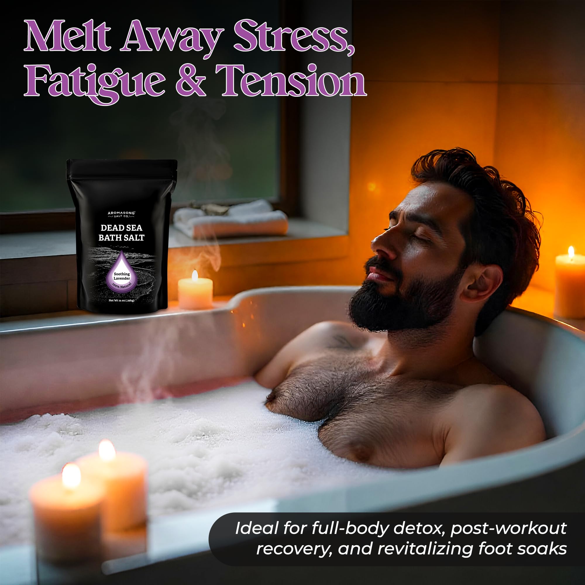 Aromasong lavender bloom close-up highlights soothing floral notes for a relaxing bath