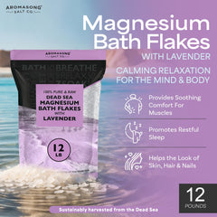 Aromasong RAW Magnesium Bath Flakes Lavender crystals closeup showing mineral purity.