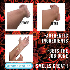 Aromastories Patchouli Musk body butter olive oil and shea ingredients highlighted.