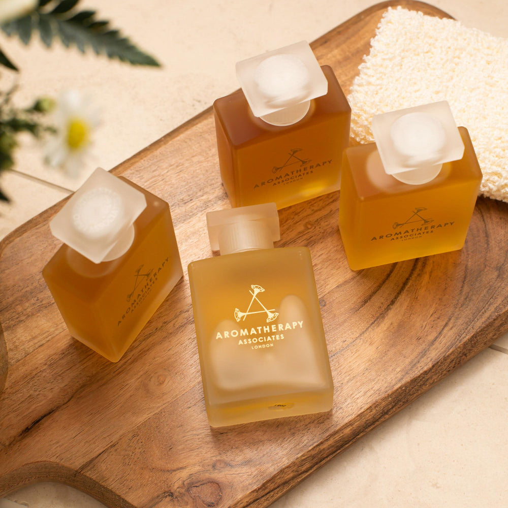 Elegant packaging of Aromatherapy Associates De-Stress Mind oil on display