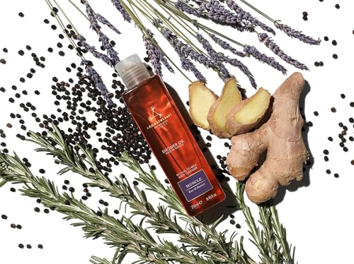 Aromatherapy Associates De-Stress Muscle Shower Oil being massaged into the skin for comfort.