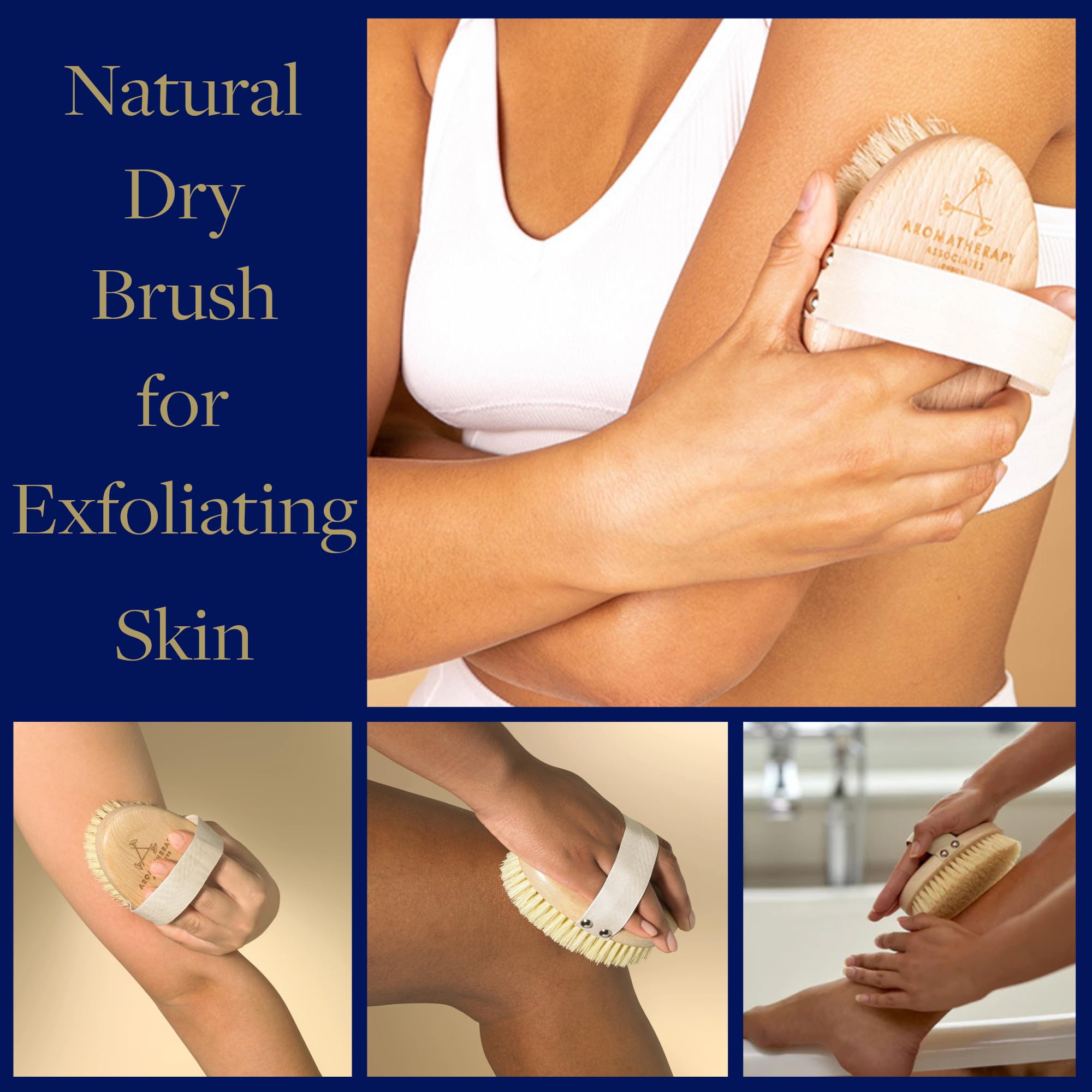 Person using Revive Body Brush to exfoliate back and legs.
