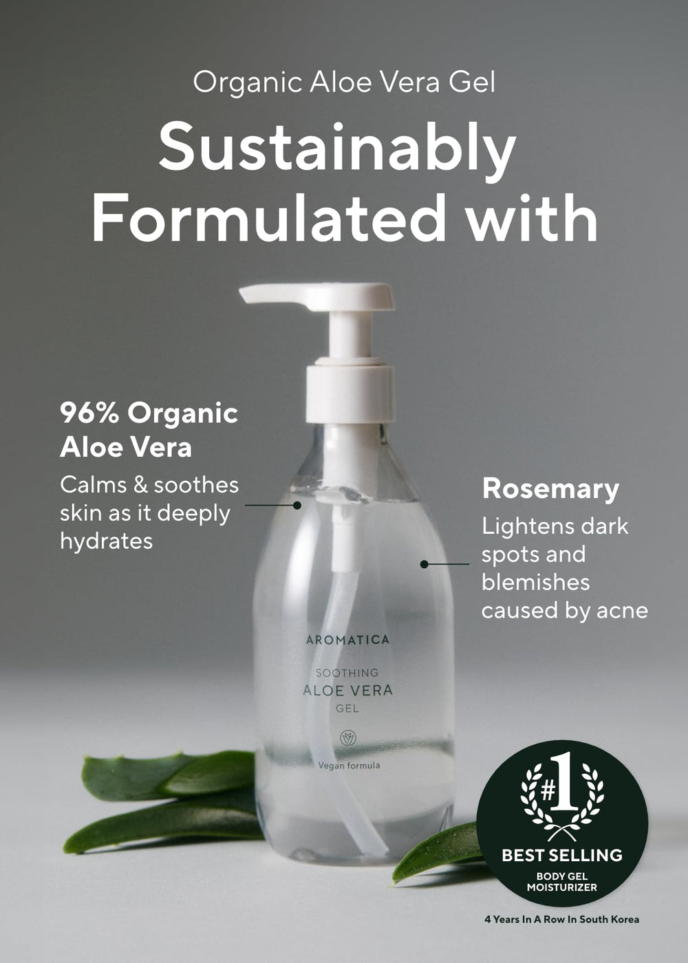 AROMATICA Aloe Vera Gel used for after sun care to cool skin instantly