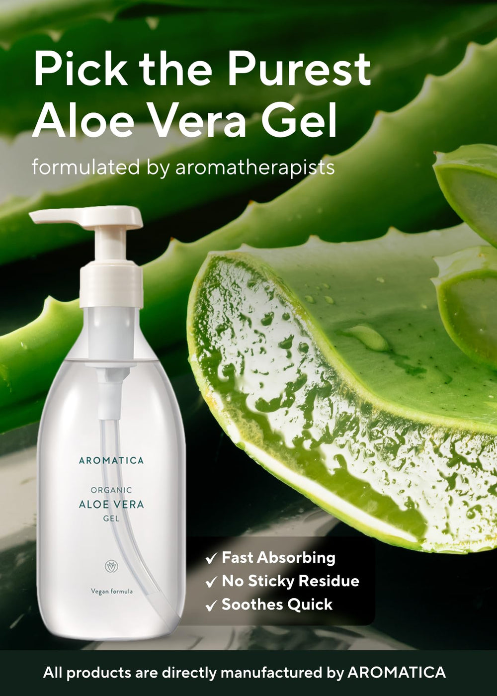 AROMATICA Aloe Vera Gel applied to face and hair for light moisture and conditioning