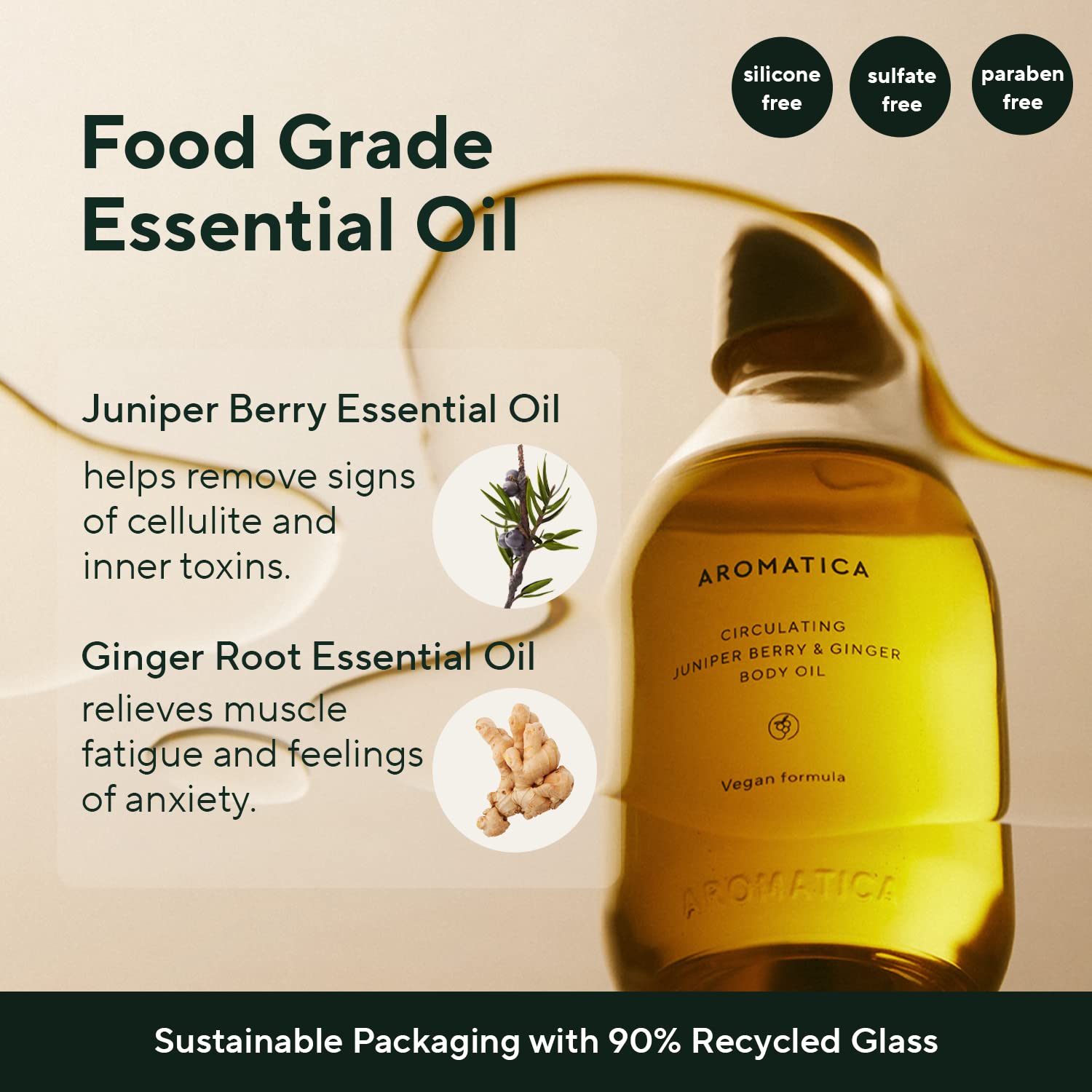 AROMATICA Circulating Body Oil texture close-up, massage-ready for soothing relief