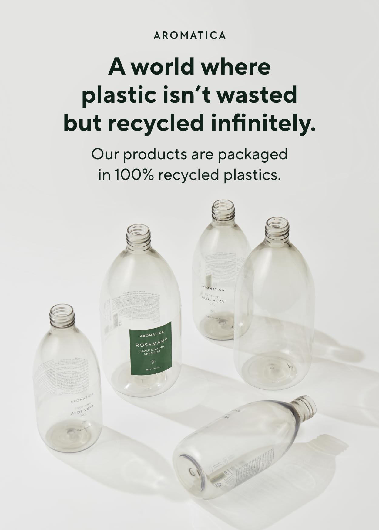 AROMATICA eco-friendly packaging on shelf reflecting plant-based beauty values.