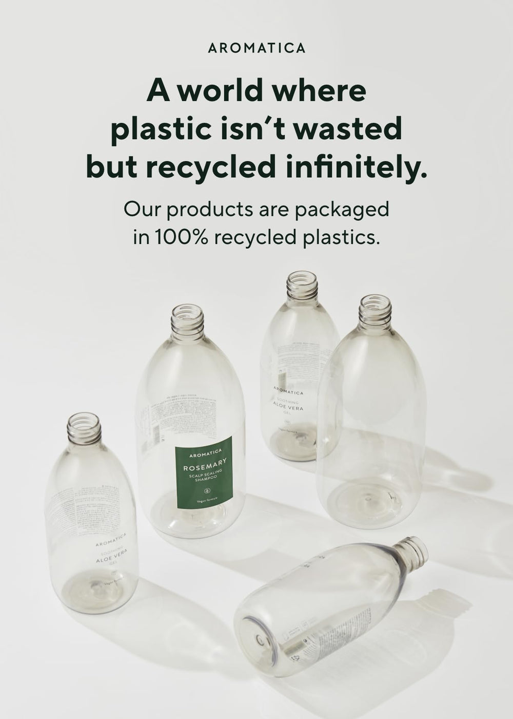 AROMATICA eco-friendly packaging on shelf reflecting plant-based beauty values.