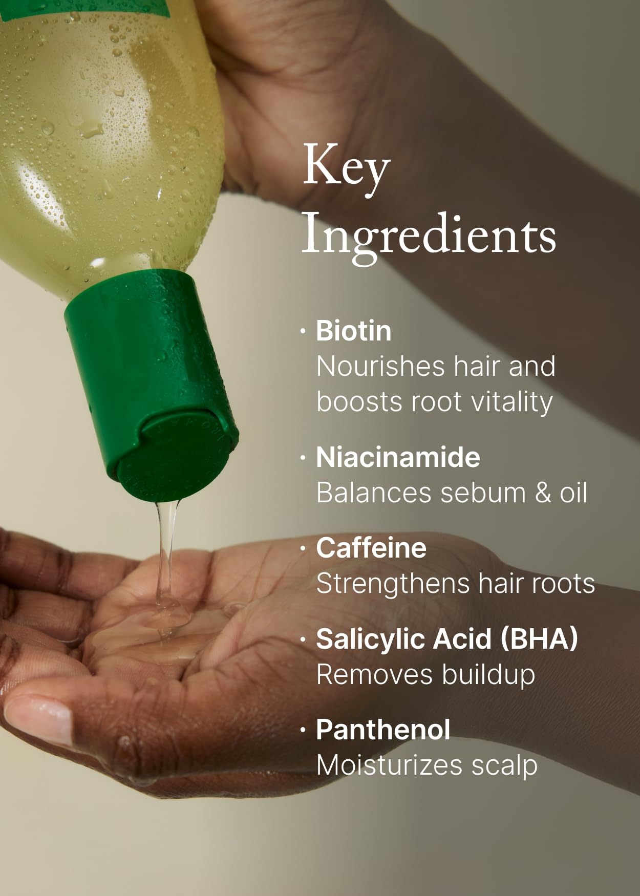 AROMATICA probiotic ingredient close up suggests gentle scalp balance