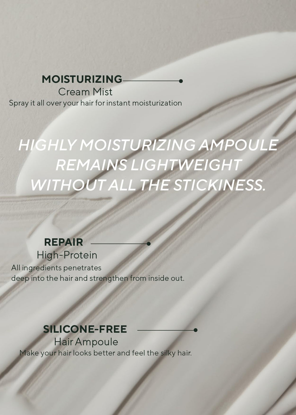 Ingredients closeup shows quinoa and oats nourishing hair proteins.