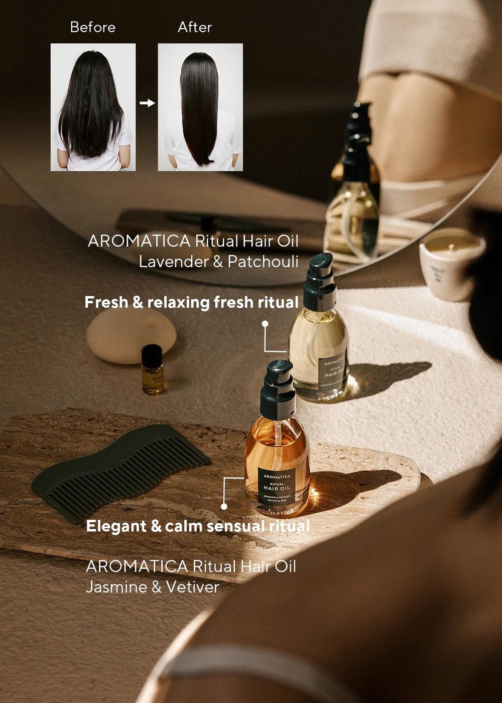 AROMATICA Ritual how-to-use on damp hair ends with nourishment